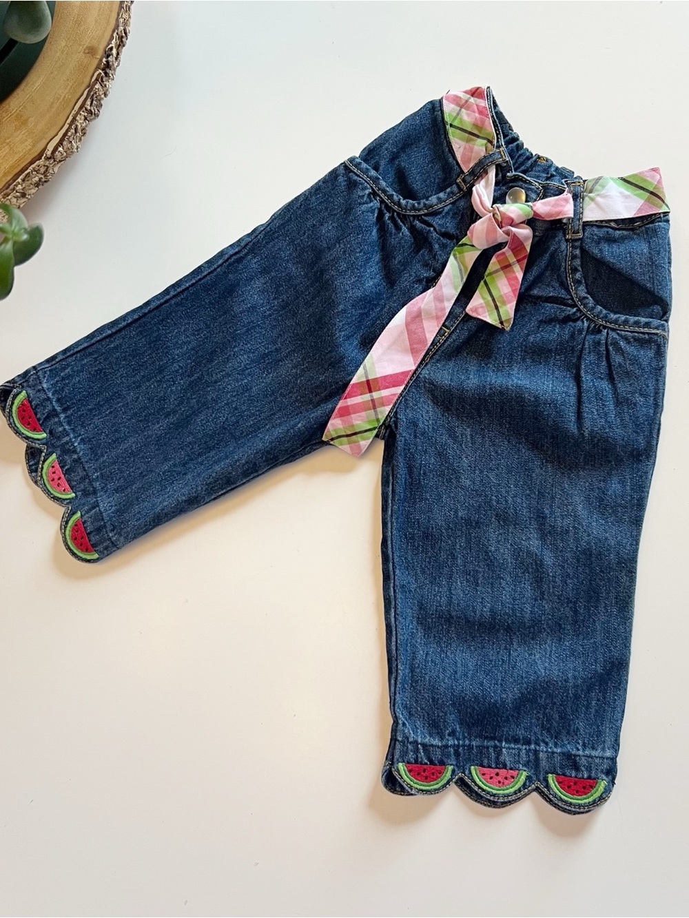 Vintage Y2K Gymboree Belted Watermelon Capris Denim Jeans | 2T